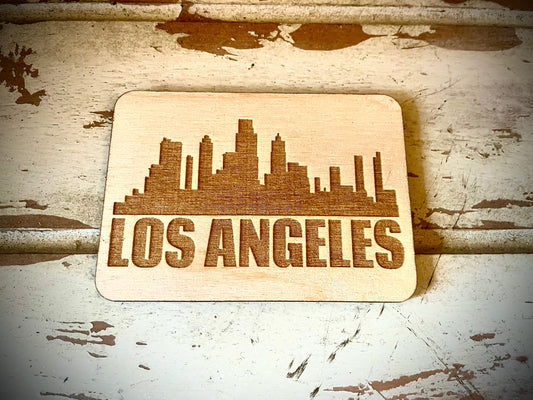 Los Angeles Skyline Wood Magnet | City Souvenir | 3.5" x 2.5"