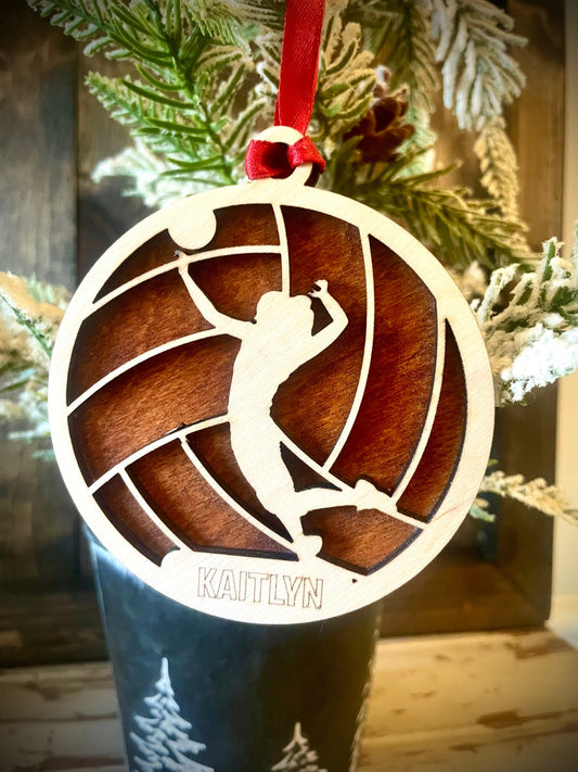 Volleyball Player Personalized 2-Layer Wood Christmas Ornament & Gift Tag | Multiple Finishes | Volleyball Gift (#4)