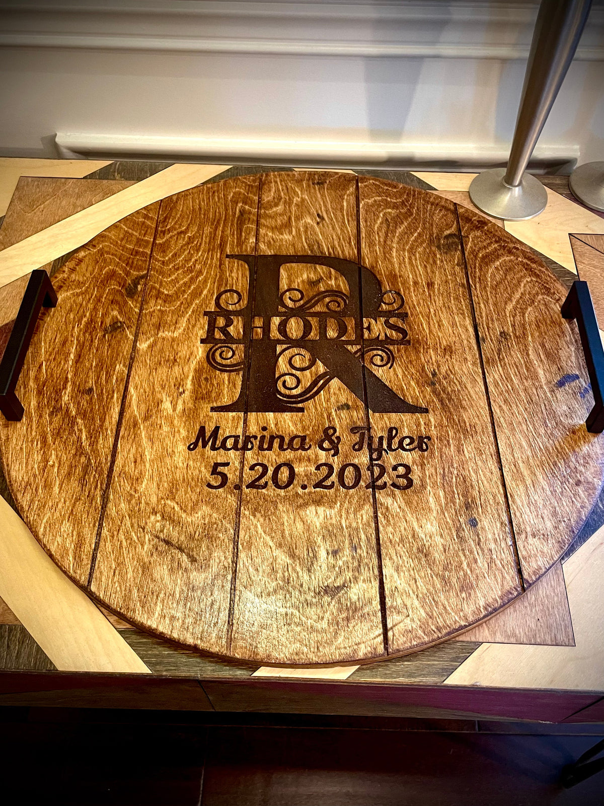 Custom Rustic Distressed 21-Inch Bourbon Barrel Head Replica | Optional Handles | Wedding Guest Book Alternative