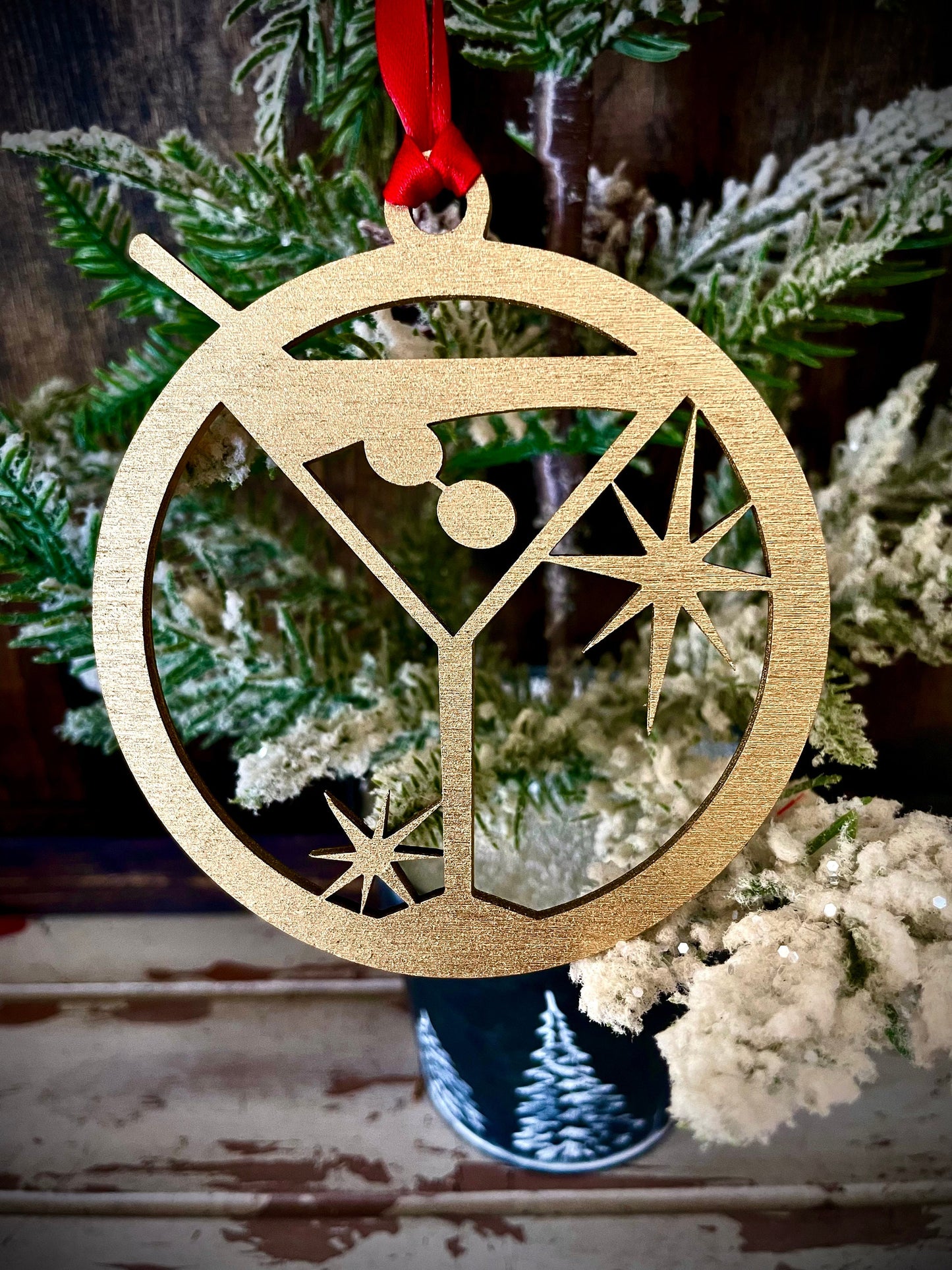 Art Deco Martini Wood Christmas Ornament | Multiple Finishes | Cocktail Lover Gift