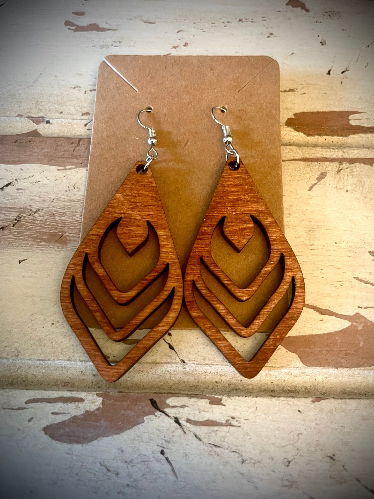 Diamond Flame Wood Dangle Earrings | 3 Sizes, 12 Finishes | Boho Jewelry