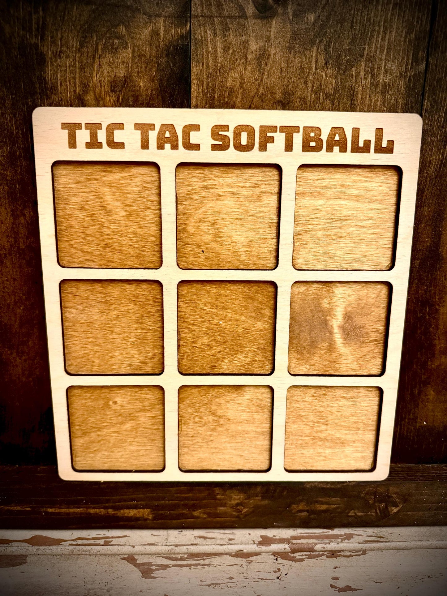 Tic Tac Softball Wood Game | Laser Engraved | 12 Finishes | Softball Gift