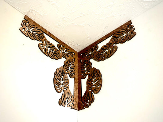Monstera Leaf Wood Inside Corner Accent & Trim | Set of 2 | Multiple Sizes & Finishes | Floral Set C
