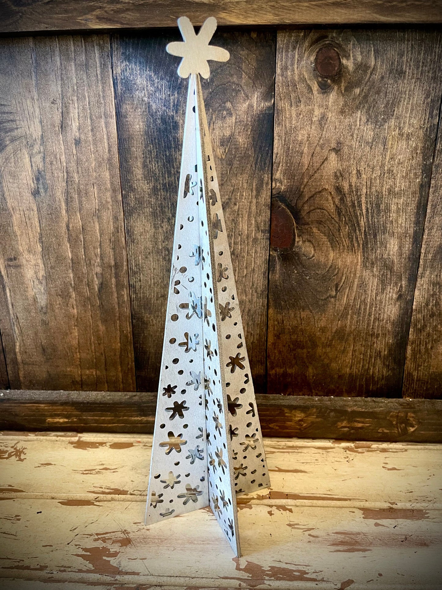 3D Snowflake Pine Tree Wood Tabletop Decor | 3 Sizes, 14 Finishes