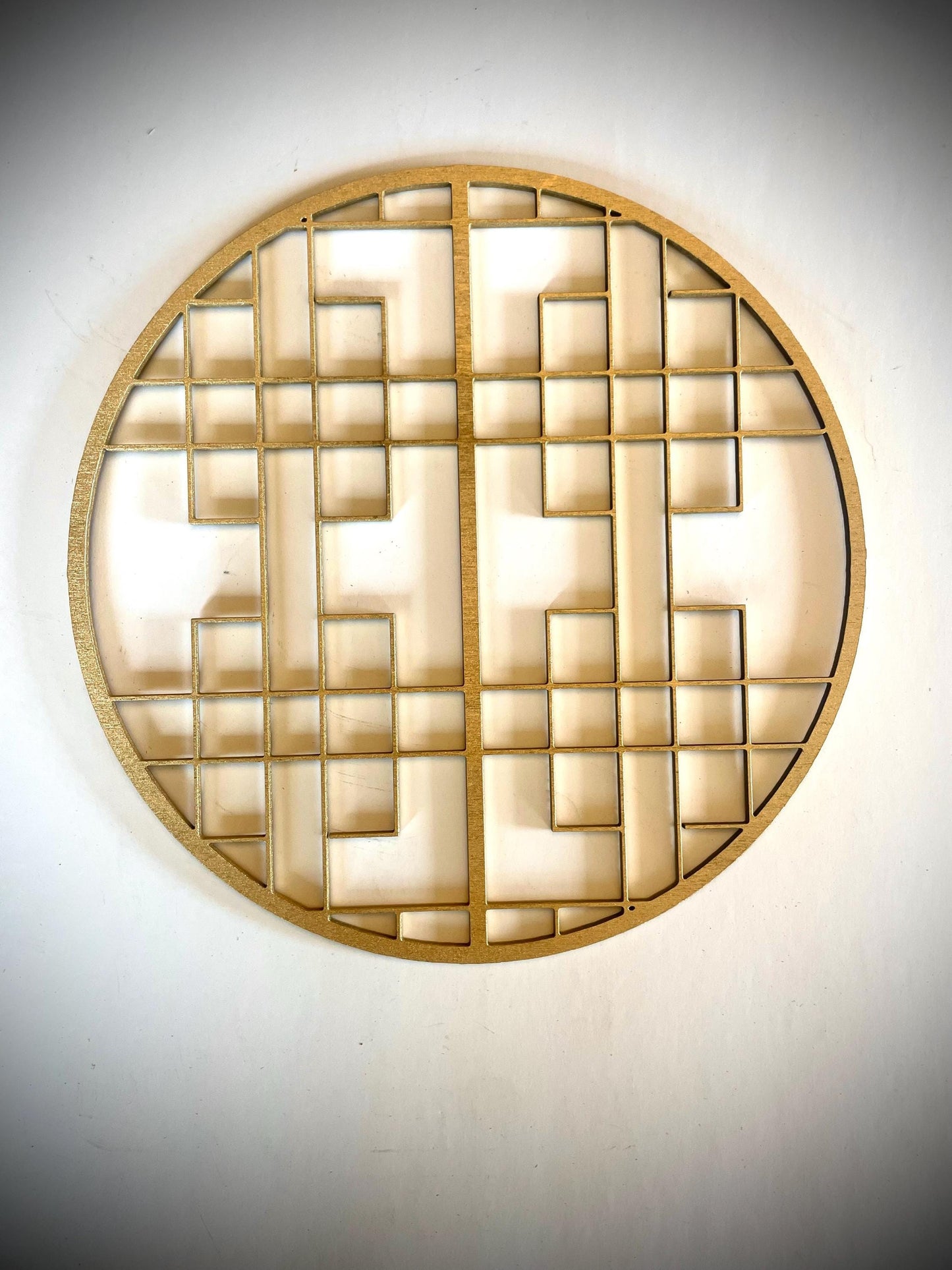 Boho Modern Art Deco Chinese Symbols Wood Wall Art | 4-Panel Circles | Multiple Sizes & Finishes