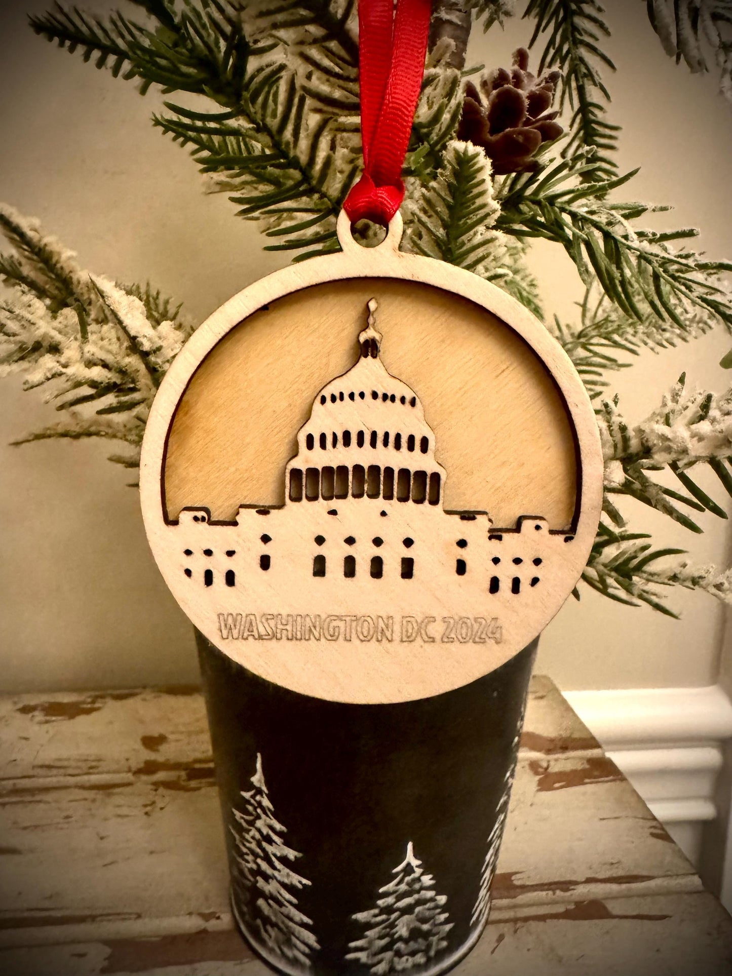 US Capitol Building Washington DC Personalized 2-Layer Wood Christmas Ornament & Gift Tag | Multiple Finishes | Travel Gift