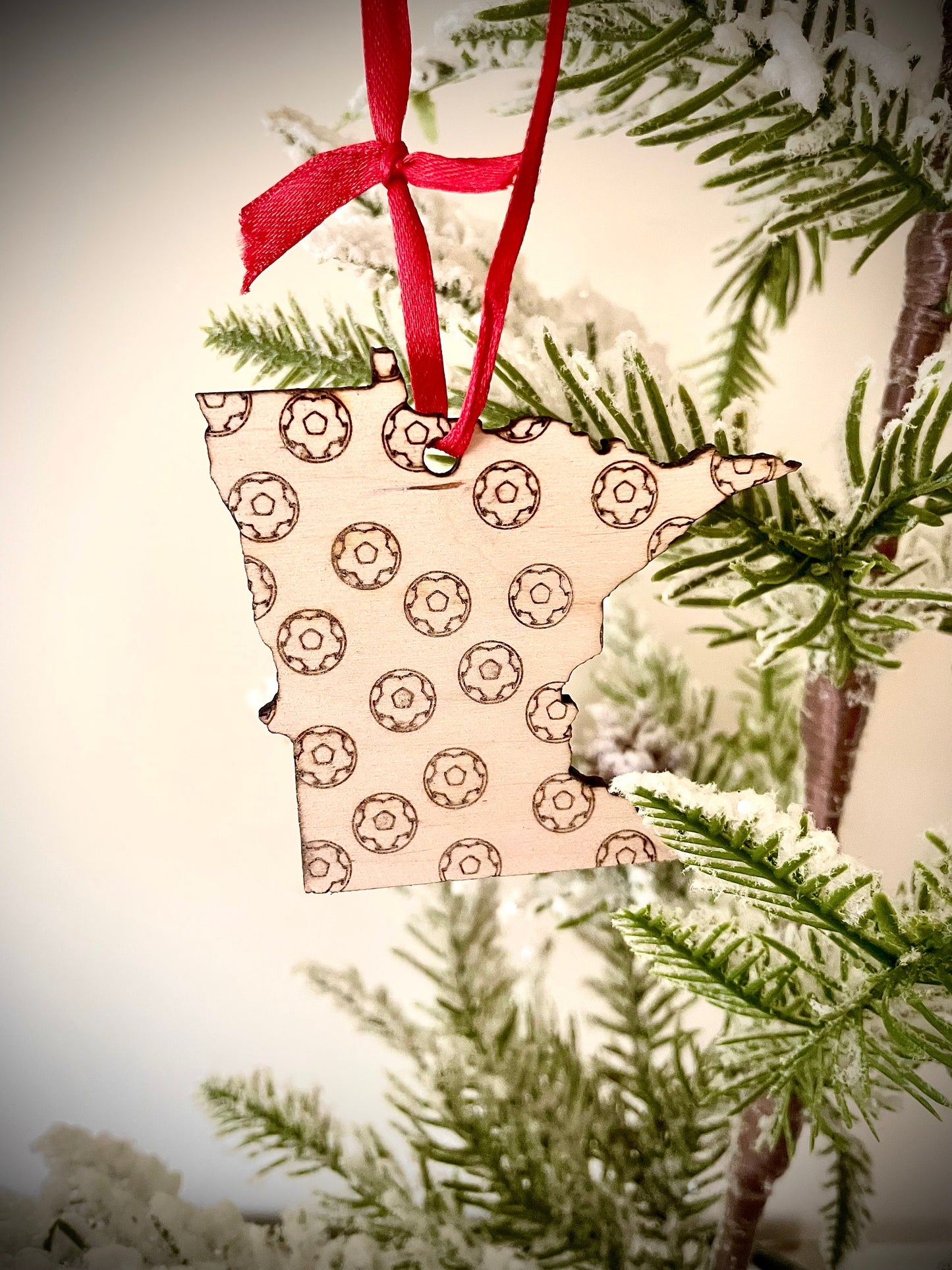 Soccer State Shape Wood Ornament & Gift Tag | Soccer Balls Overlay | Soccer Gift | Coach Gift