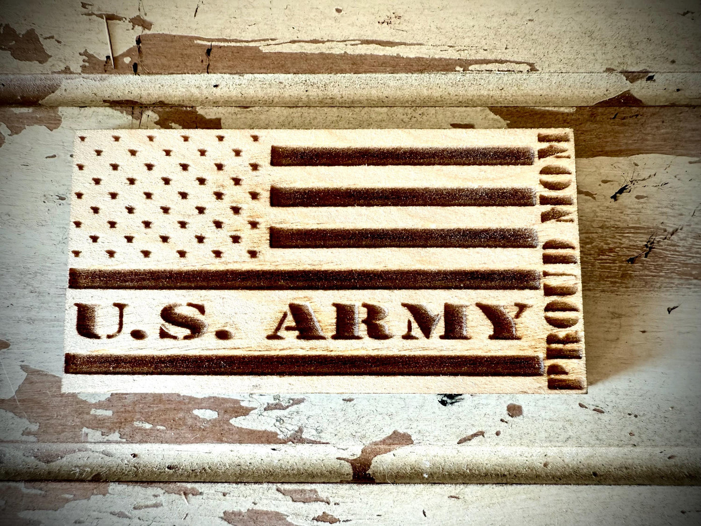 US Army Proud Mom Laser Engraved US Flag Wood Refrigerator Magnet | 4" x 2.1" | Military Gift