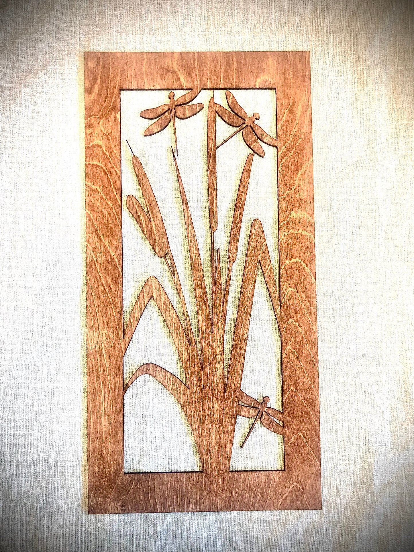 Dragonfly & Cattail Wood Wall Art | 3-Panel Set | Multiple Sizes & Finishes