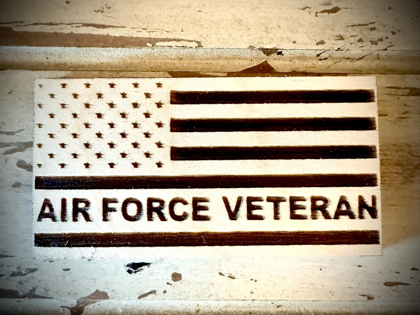 Air Force Veteran Laser Engraved US Flag Wood Refrigerator Magnet | 4" x 2.1" | Military Gift