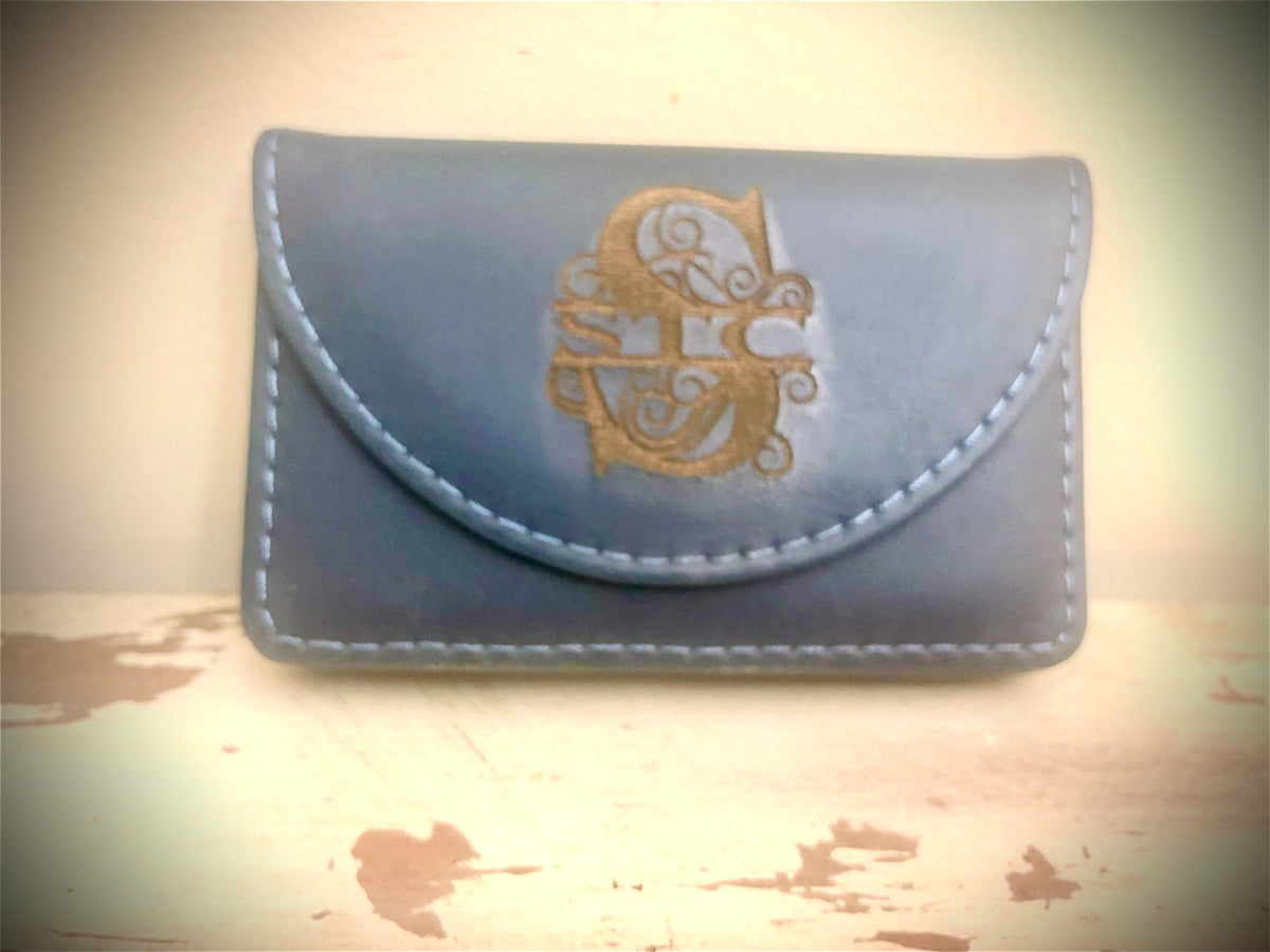 Custom Monogram or Logo Leather Business Card Case | Light Brown, Dark Brown or Navy Blue