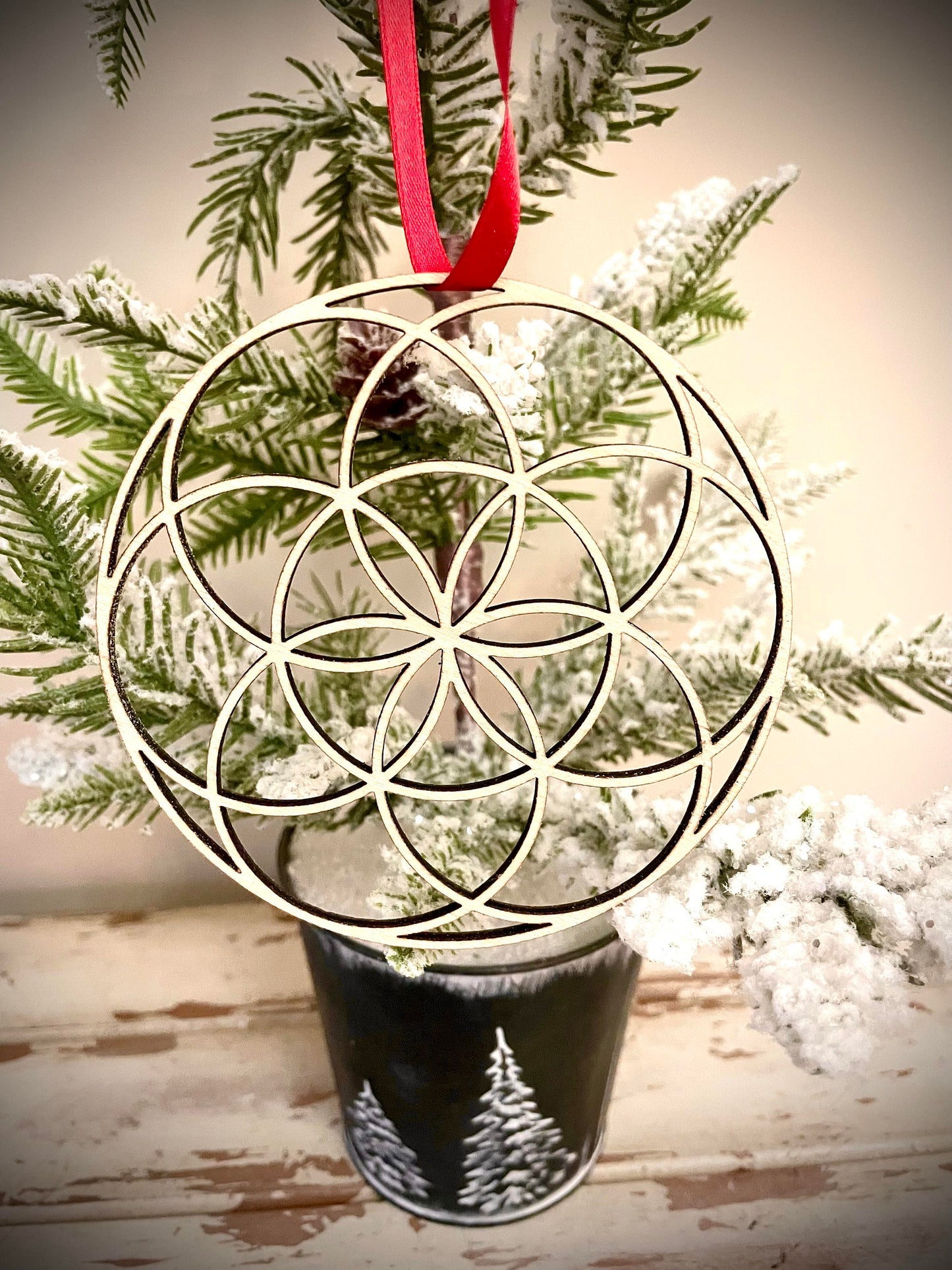 Sacred Geometry Mandala Wood Christmas Ornament | Multiple Finishes | Boho Holiday Gift
