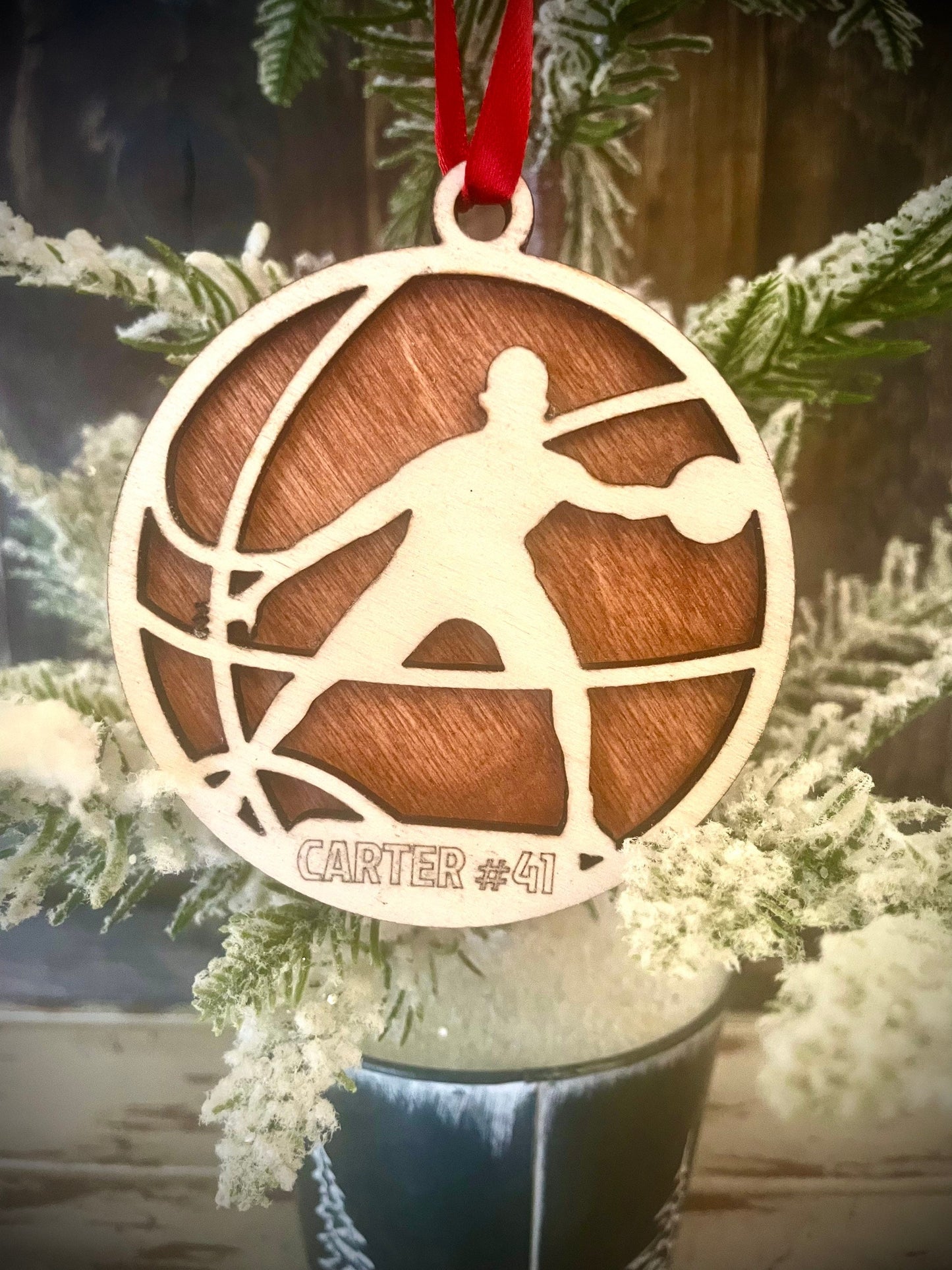 Basketball Player Personalized 2-Layer Wood Christmas Ornament & Gift Tag | Multiple Finishes | Basketball Gift (#12)