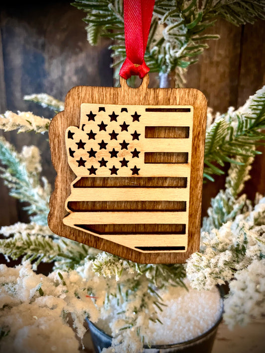 Arizona US Flag Wood Ornament & Gift Tag | 12 Finishes | Patriotic Gift