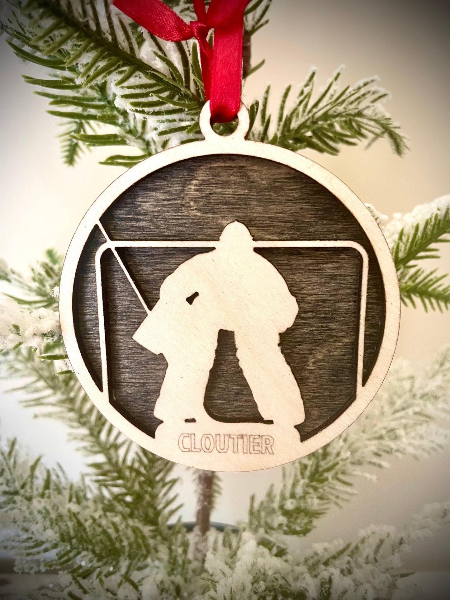 Hockey Goalie Personalized 2-Layer Wood Christmas Ornament & Gift Tag | Multiple Finishes | Hockey Gift (#1)