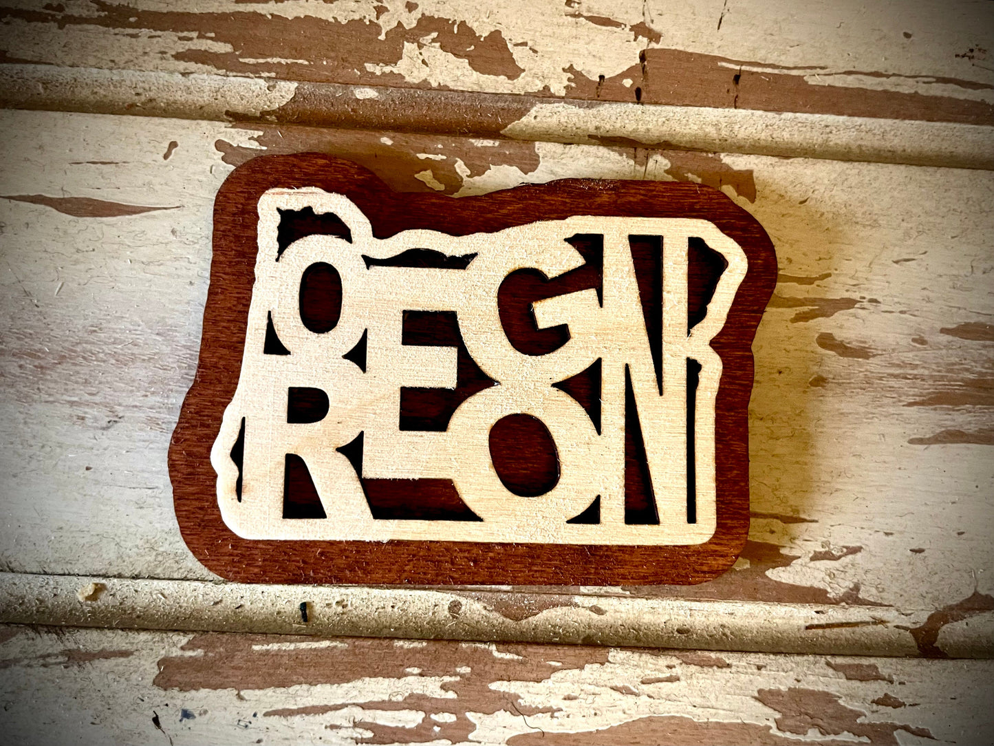 Oregon Word Art 2-Layer Wood Refrigerator Magnet | 12 Finishes | State Pride Gift