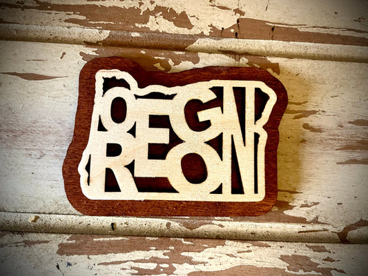 Oregon Word Art 2-Layer Wood Refrigerator Magnet | 12 Finishes | State Pride Gift