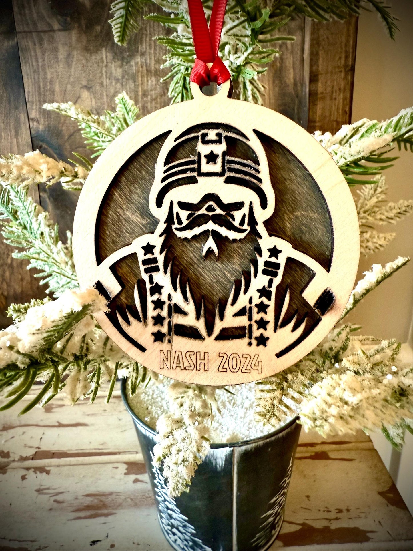 Santa Claus Military Soldier 2-Layer Wood Christmas Ornament & Gift Tag | Multiple Finishes | Military Gift