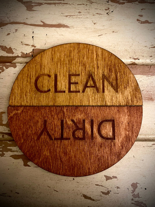 Dishes Clean & Dirty Bi-Color 2-Tone Wood Refrigerator Magnet | 12 Finishes | Funny Kitchen Gift