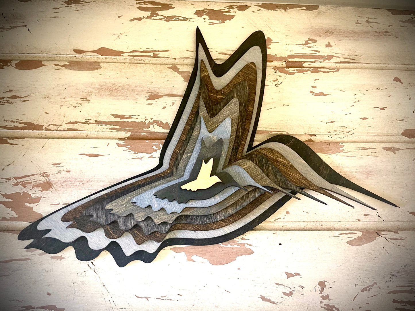 Stacked Hummingbird 3D Wood Table & Wall Art | Multi-Color | Bird Lover Gift