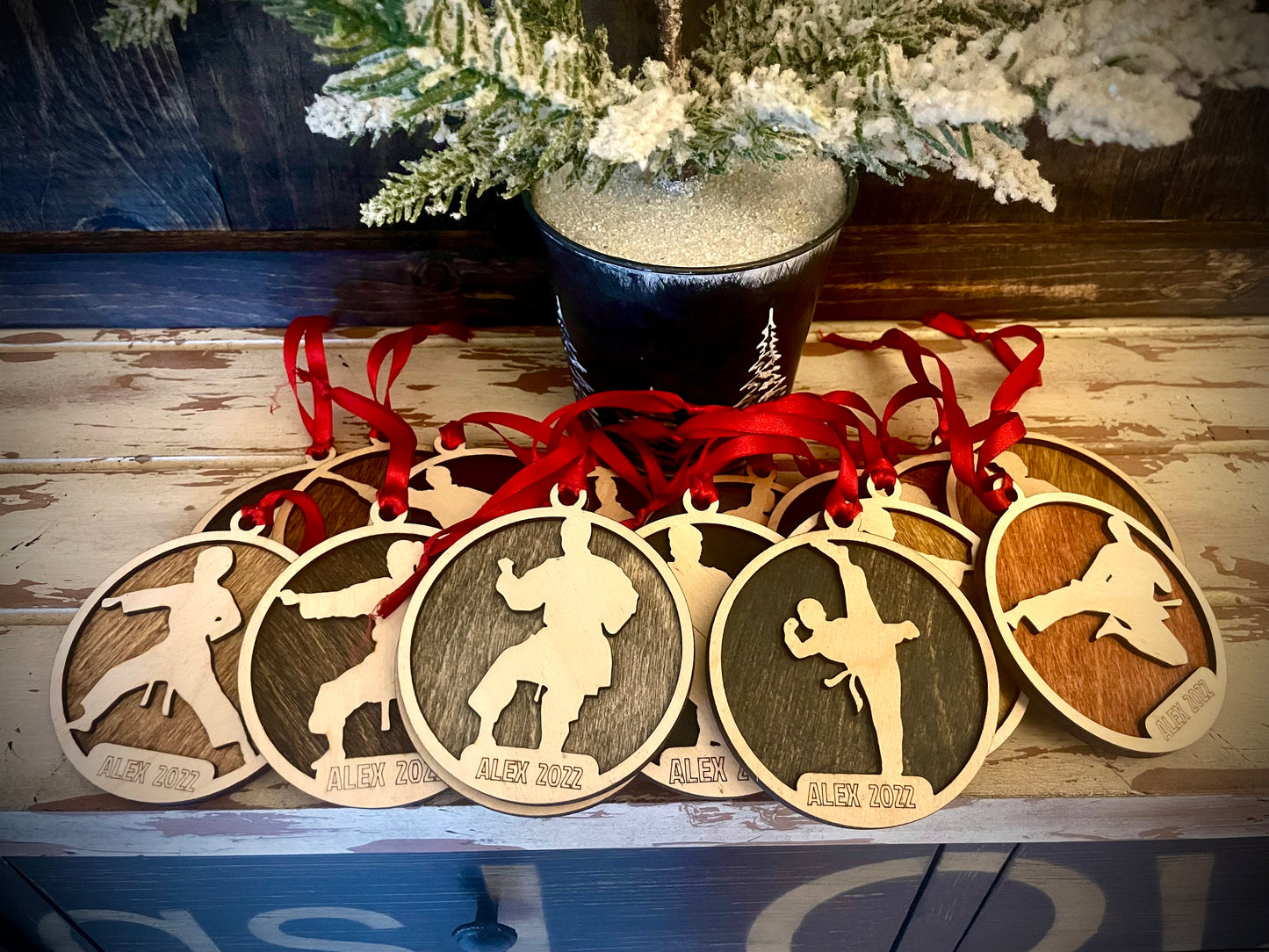Martial Arts Karate Personalized 2-Layer Wood Christmas Ornament & Gift Tag | Multiple Finishes | Martial Arts Gift (#12)