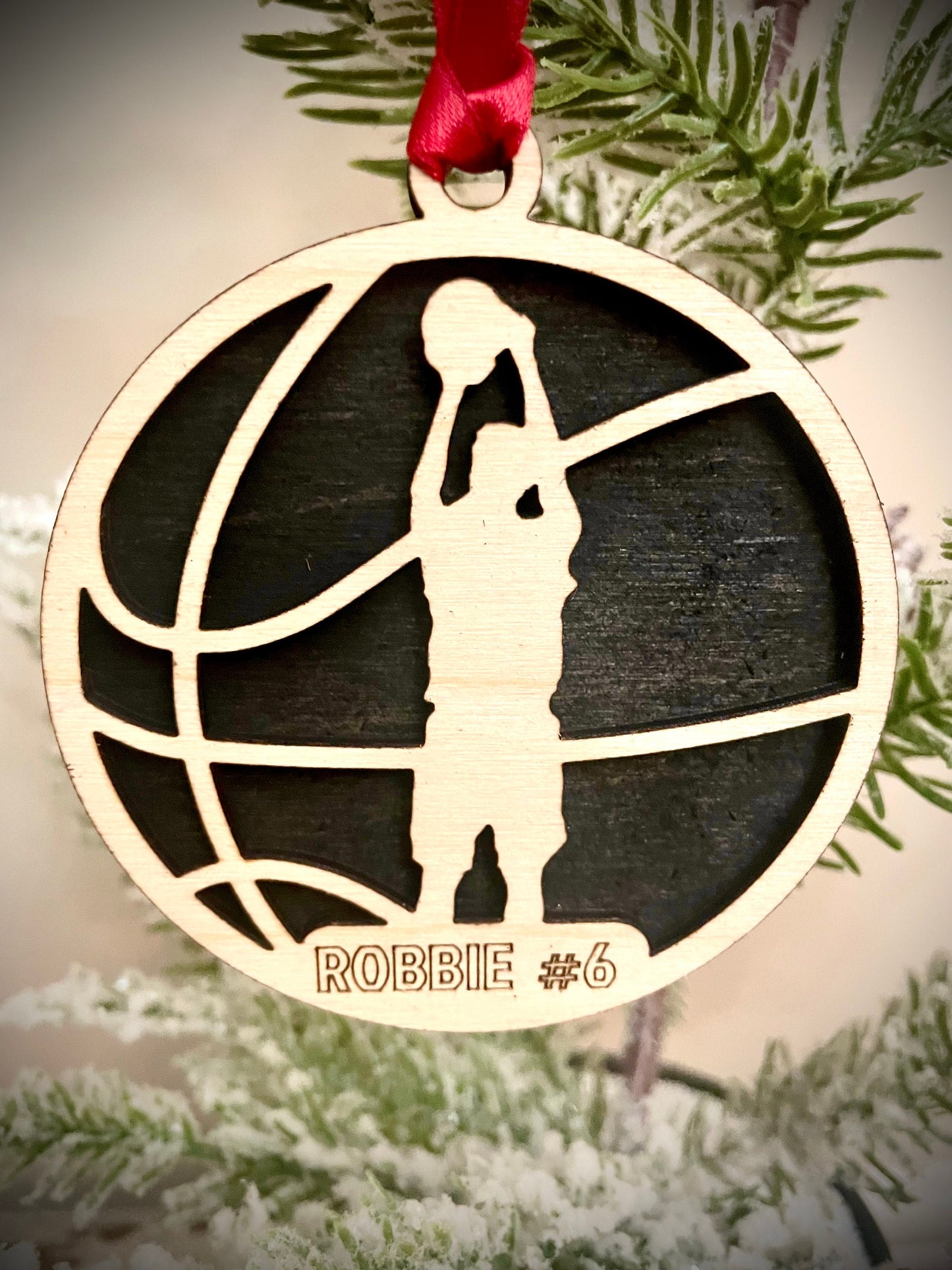 Basketball Player Personalized 2-Layer Wood Christmas Ornament & Gift Tag | Multiple Finishes | Basketball Gift (#6)