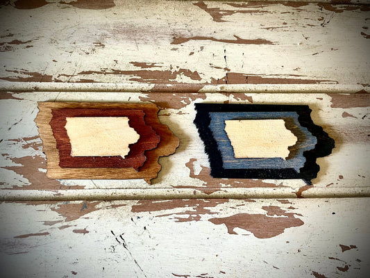 Iowa 3-Layer Stacked Wood Refrigerator Magnet | Brown & Gray Tones | State Pride Gift
