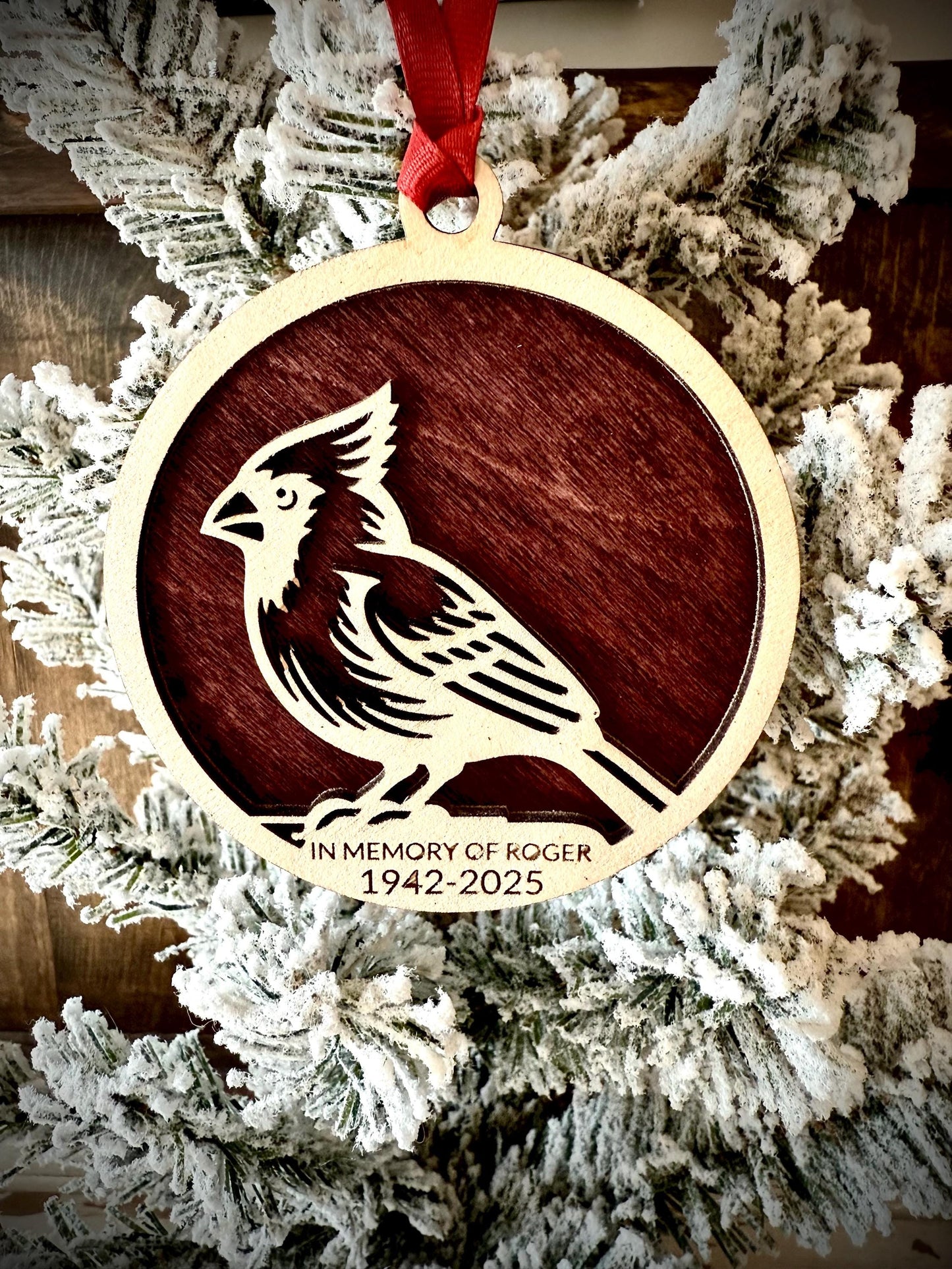 Cardinal Personalized 2-Layer Wood Christmas Ornament & Gift Tag | Multiple Finishes | Bird Lover Gift