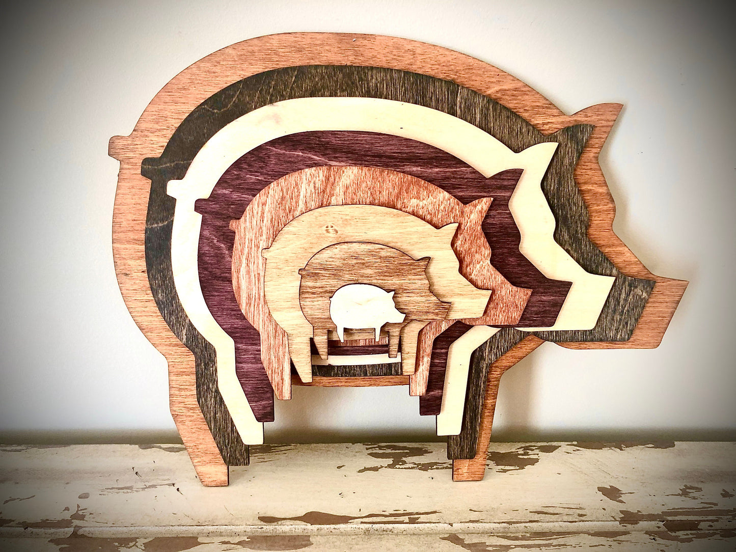 Stacked Pig 3D Wood Table & Wall Art | Multi-Color