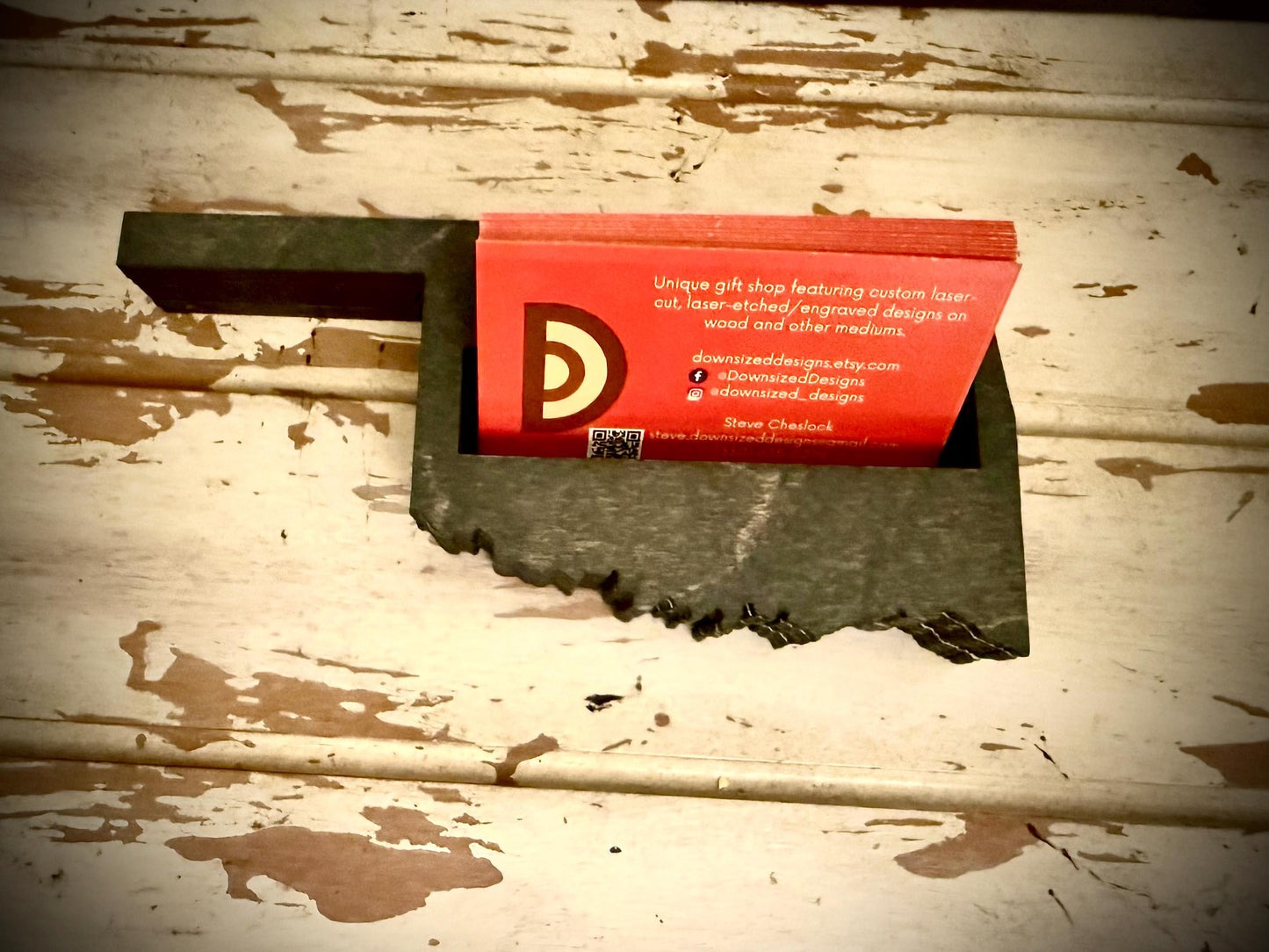Oklahoma Wood Business Card Holder | 12 Finishes | Office Gift