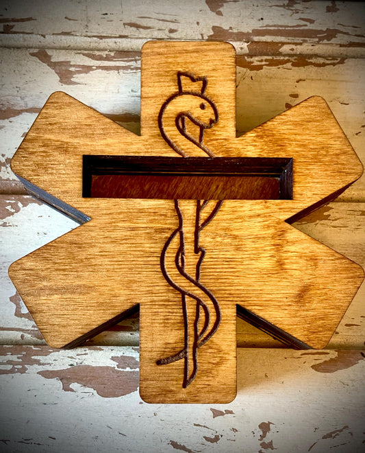 Star of Life Wood Business Card Holder | Medical Symbol | 12 Finishes