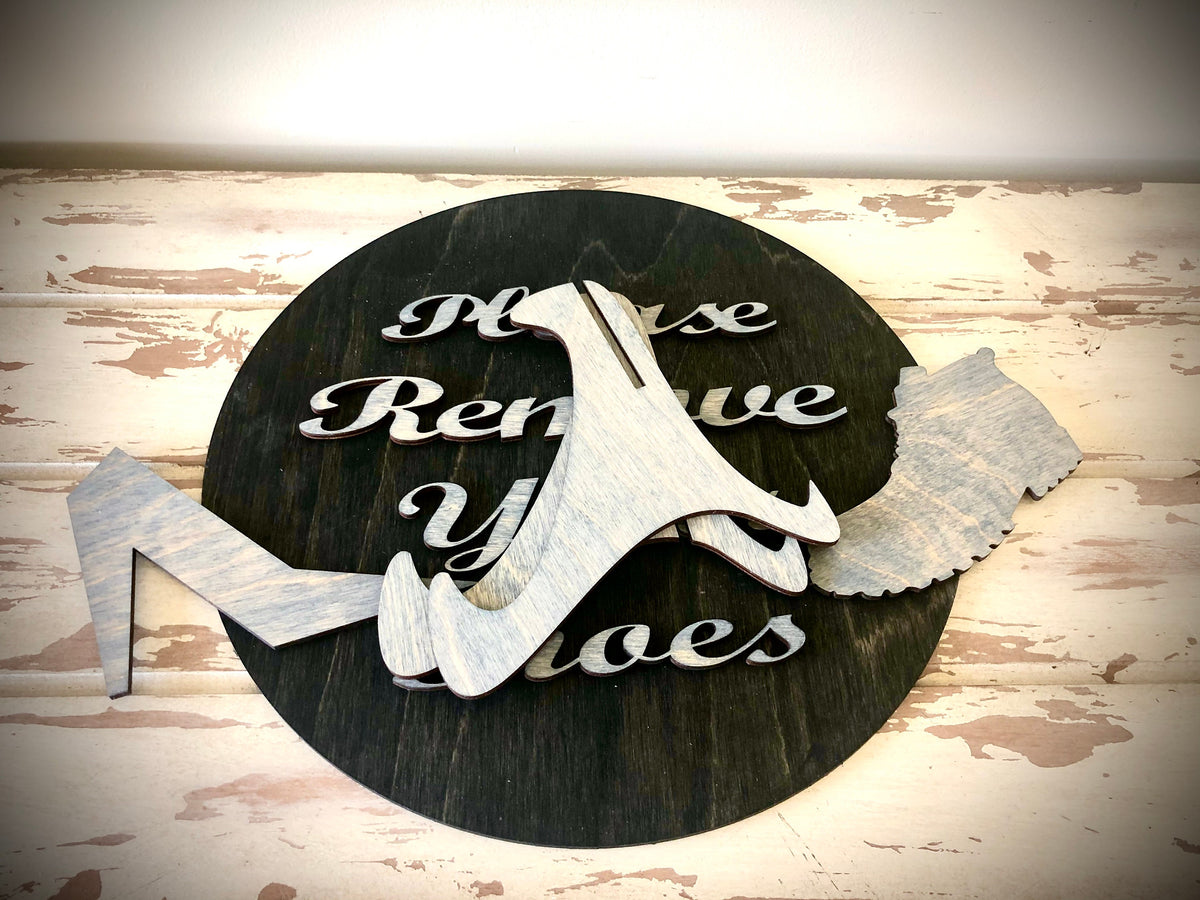 Please Remove Your Shoes Wood Sign | 10.5-Inch Round with Easel | Realtor & Open House Sign