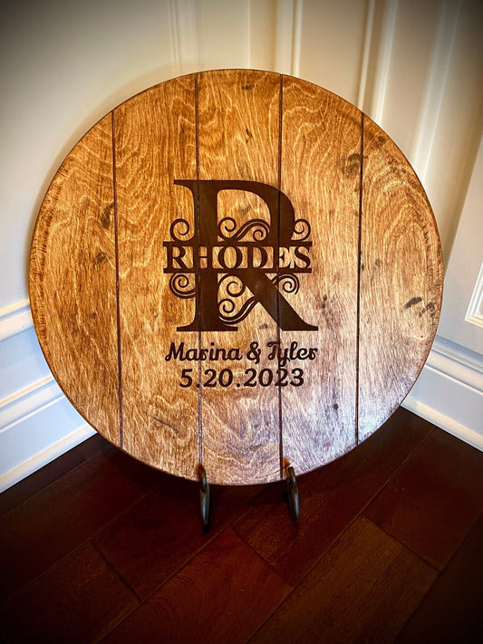 Custom Rustic Distressed 21-Inch Bourbon Barrel Head Replica | Optional Handles | Wedding Guest Book Alternative