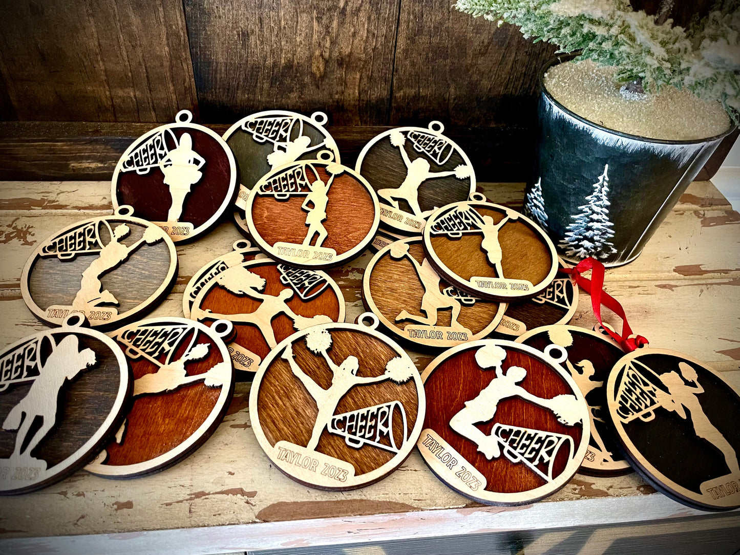 Cheerleader Personalized 2-Layer Wood Christmas Ornament & Gift Tag | Multiple Finishes | Cheer Gift (#7)