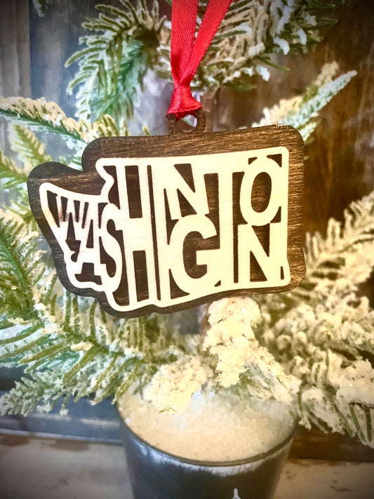 Washington Word Art Wood Ornament & Gift Tag | 12 Finishes | State Pride Gift