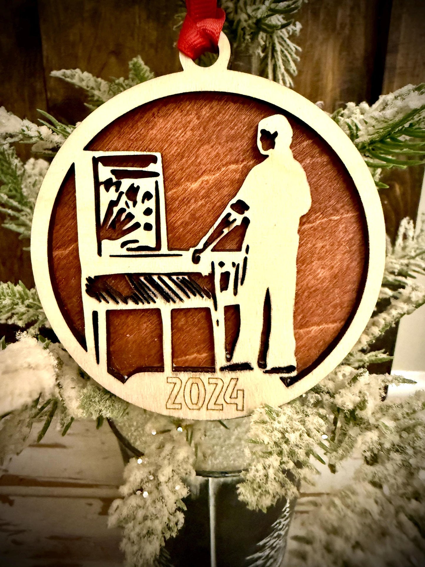Pinball Machine Player Personalized 2-Layer Wood Christmas Ornament & Gift Tag | Multiple Finishes | Gaming Gift