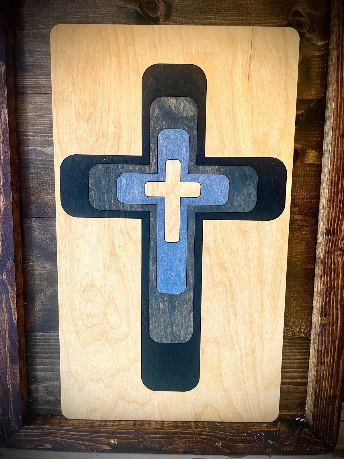 Cross Inlay Art Wood Panel | Table or Wall Art | Multi-Color | Christian Gift