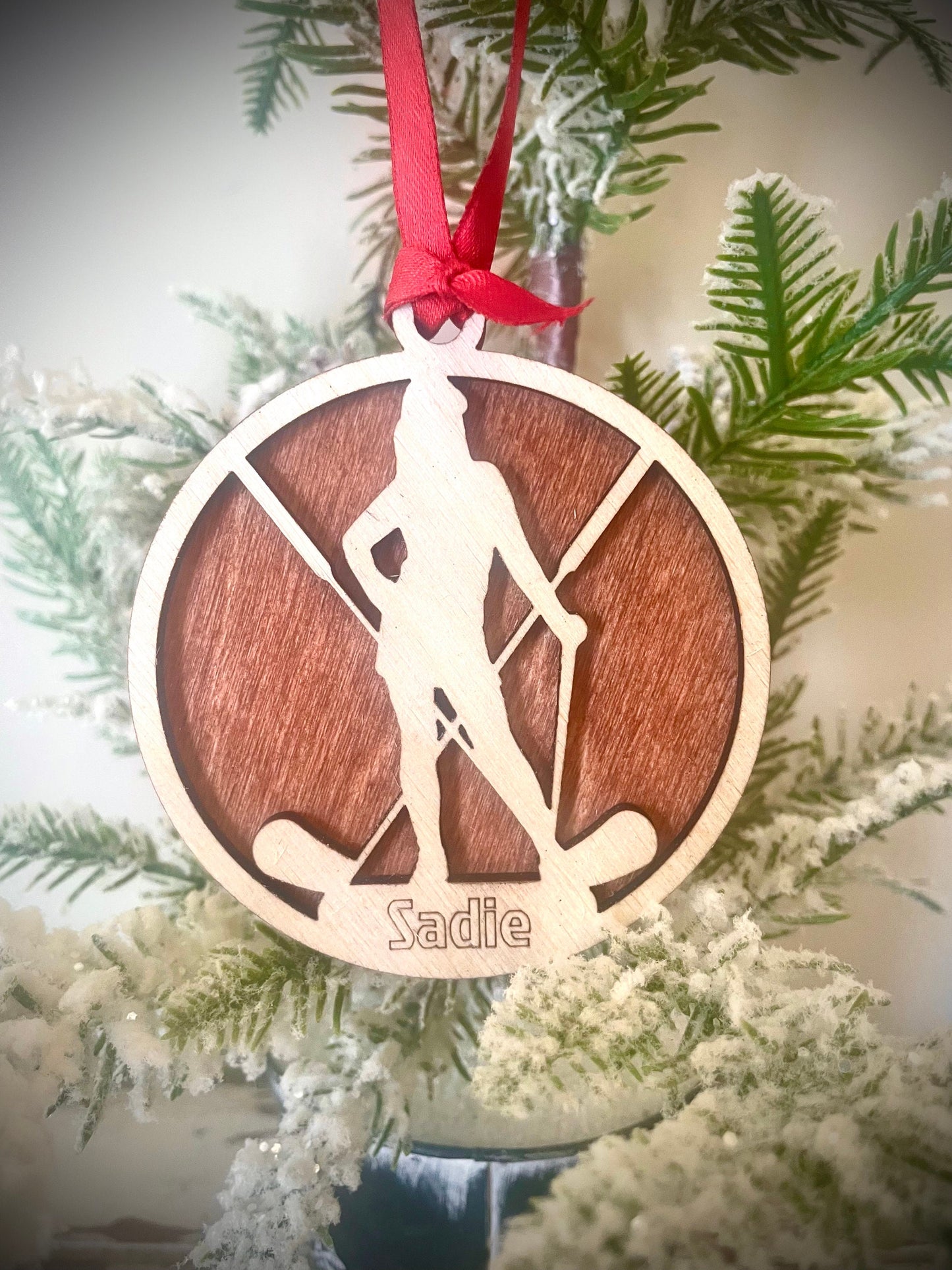 Female Golfer Personalized 2-Layer Wood Christmas Ornament & Gift Tag | Multiple Finishes | Golf Gift (#9)