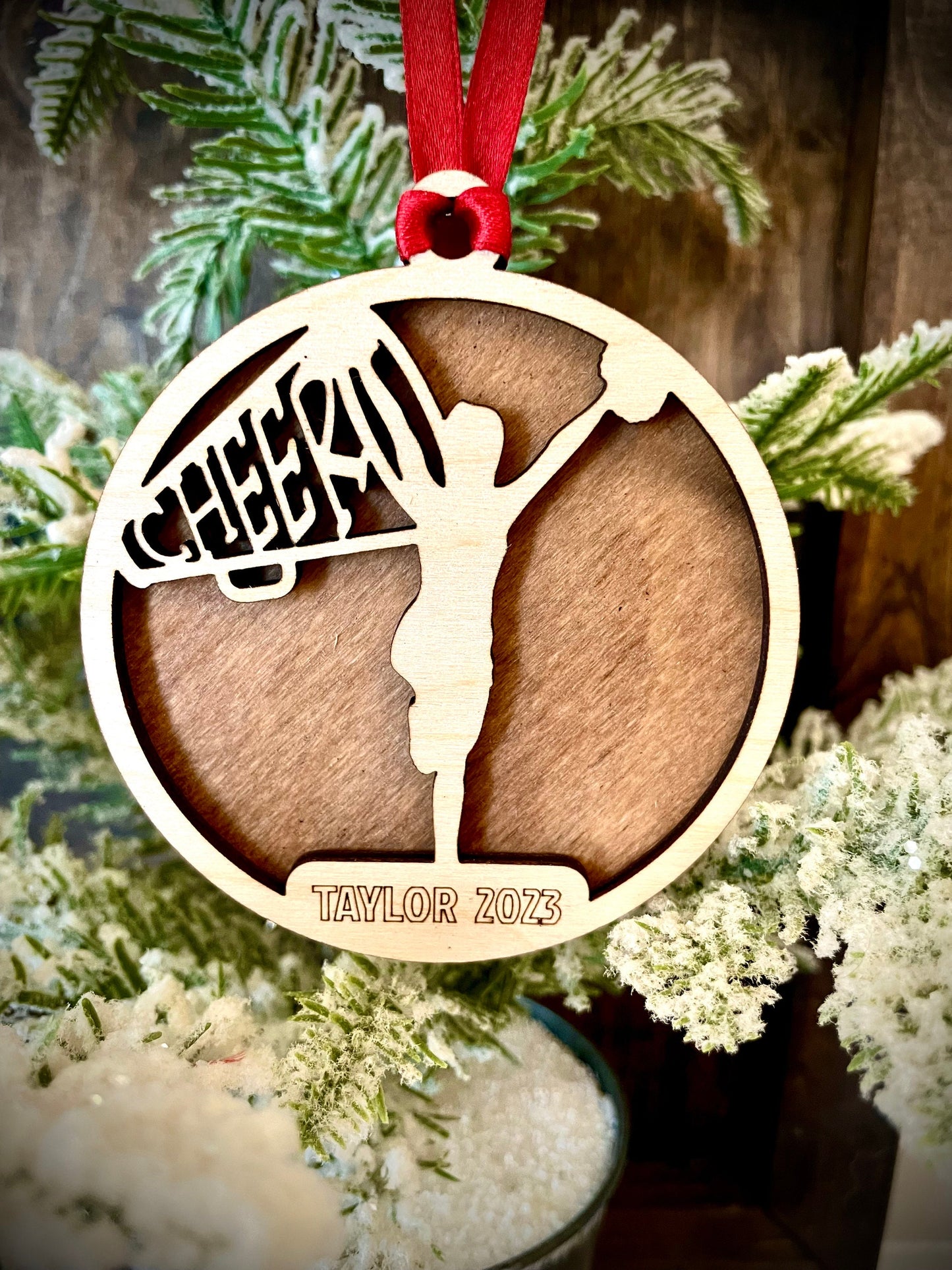 Male Cheerleader Personalized 2-Layer Wood Christmas Ornament & Gift Tag | Multiple Finishes | Cheer Gift (#18)