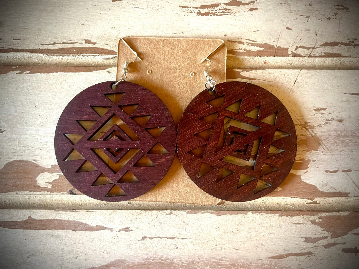 Baja Aztec Wood Dangle Earrings | 3 Sizes, 12 Finishes | Boho Jewelry