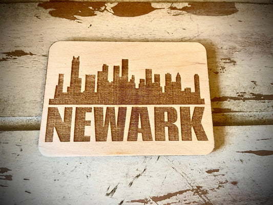 Newark Skyline Wood Magnet | City Souvenir | 3.5" x 2.5"