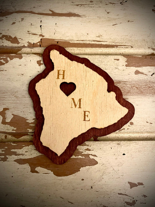 Hawaii Big Island HOME 2-Layer Wood Refrigerator Magnet | 12 Finishes | State Pride Gift
