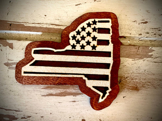 New York US Flag 2-Layer Wood Refrigerator Magnet | 12 Finishes | Patriotic Gift