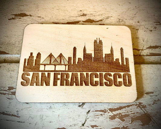 San Francisco Skyline Wood Magnet | City Souvenir | 3.5" x 2.5"