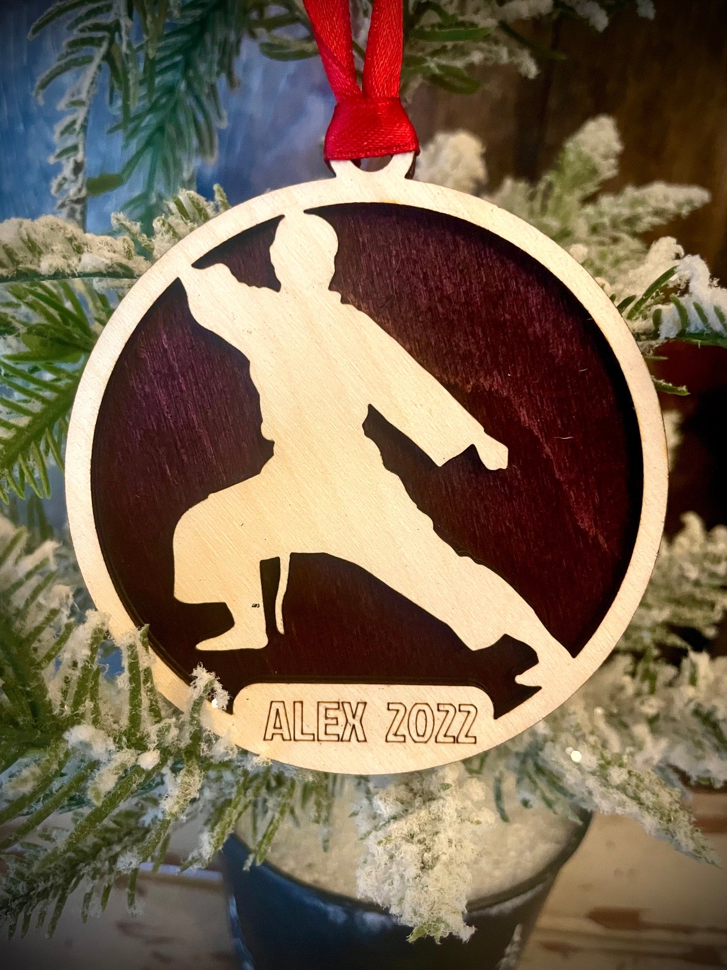 Martial Arts Karate Personalized 2-Layer Wood Christmas Ornament & Gift Tag | Multiple Finishes | Martial Arts Gift (#4)