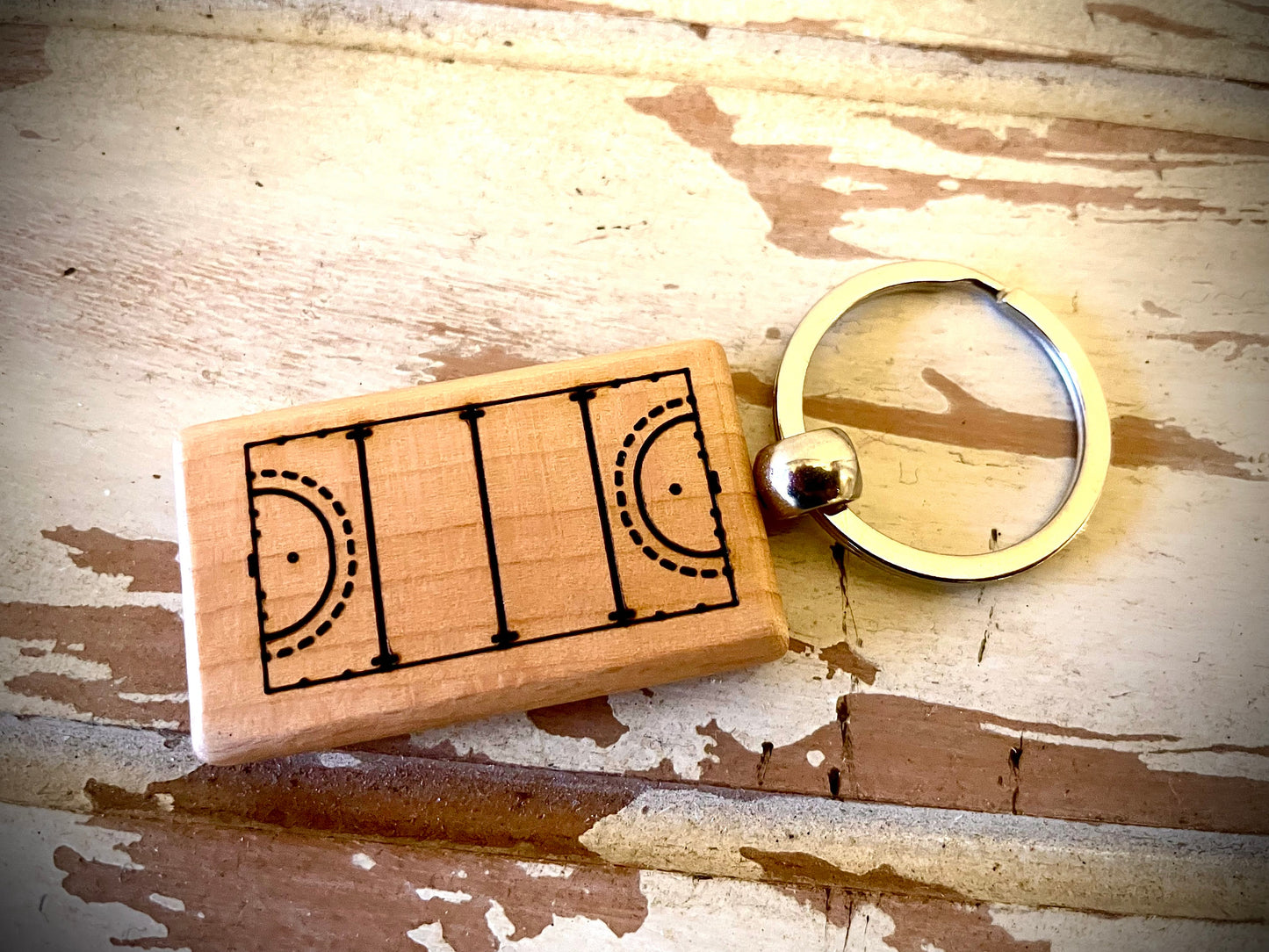 Field Hockey Field Wood Keychain | Team & Coach Gift | Laser Engraved