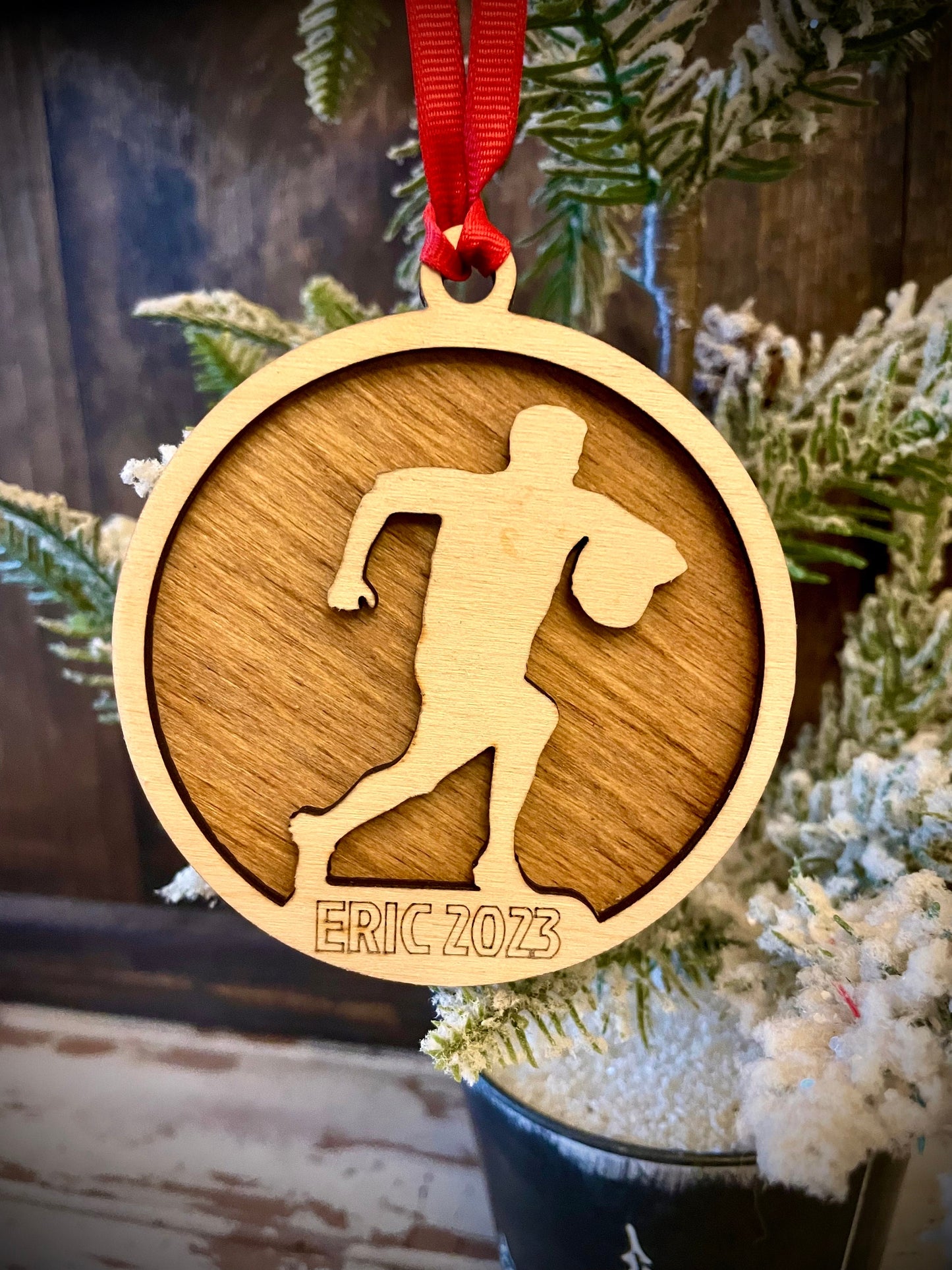 Rugby Player Personalized 2-Layer Wood Christmas Ornament & Gift Tag | Multiple Finishes | Rugby Gift (#2)