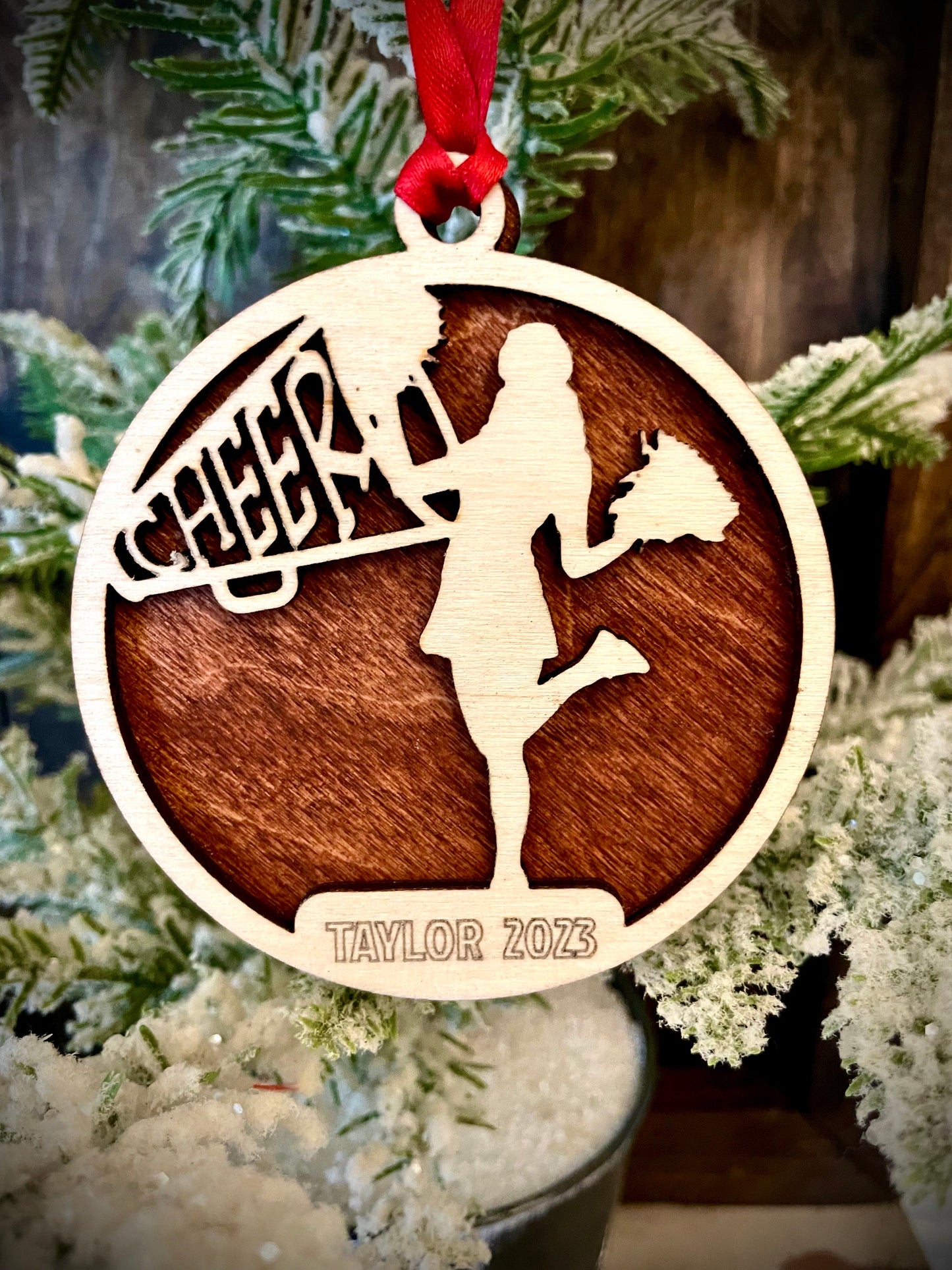 Cheerleader Personalized 2-Layer Wood Christmas Ornament & Gift Tag | Multiple Finishes | Cheer Gift (#4)