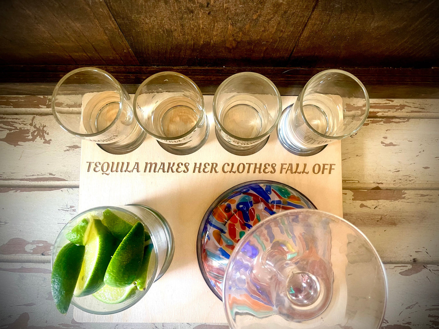 Custom Engraved Tequila Shot & Margarita Board with Salt Well | Wedding & Vacation Home Gift
