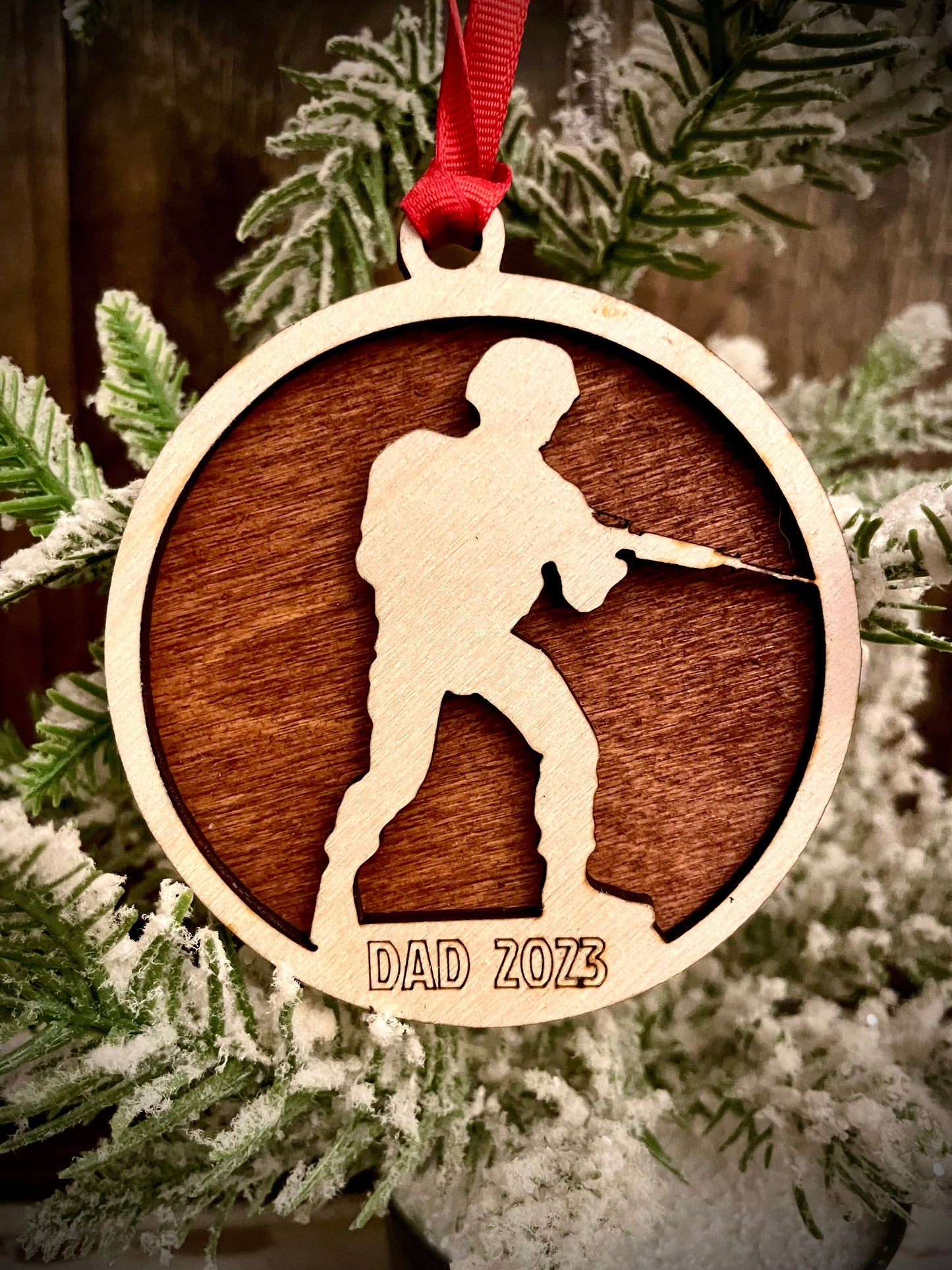 Military Soldier Personalized 2-Layer Wood Christmas Ornament & Gift Tag | Multiple Finishes | Military Gift (#1)